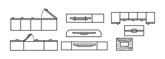 illustration showcasing different modular storage and cabinet designs in top view. Ideal for furniture planning, home organization, and interior layouts. vector