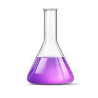 Realistic illustration of an Erlenmeyer flask containing a vibrant purple liquid. This scientific glassware is essential in chemical labs for various experiments and reactions. vector