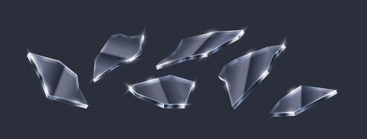 3D realistic illustration of stylized glowing glass shards against a dark background. Ideal for sci-fi compositions, futuristic design, and high-impact visuals. vector