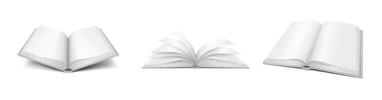 Realistic 3D mockup of a blank book with turning pages, ideal for showcasing books with dynamic elements. vector