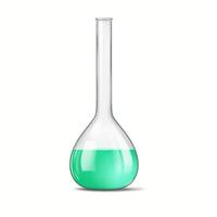 Illustration of a laboratory glass flask containing vibrant green liquid. The flask has a round base and long neck, commonly used in scientific experiments and research. vector