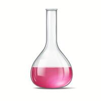 Realistic depiction of a glass flask containing pink liquid isolated on a white background. Ideal for illustrating scientific and educational concepts. vector