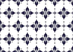 geometric and floral ethnic fabric seamless pattern, dark blue on White background, design for cloth, carpet, batik, wallpaper, wrapping etc. vector