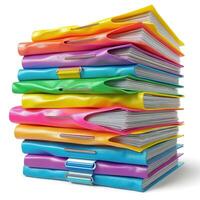 A vibrant stack of colorful folders in various shades, showcasing organized paperwork and stationery. photo