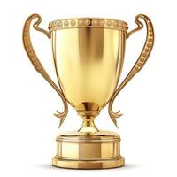 Shiny gold trophy with ornate handles, symbolizing achievement and victory. photo