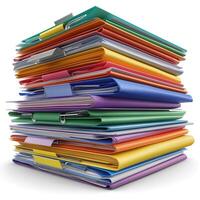 A vibrant stack of colored folders arranged neatly, showcasing organization and readiness. photo