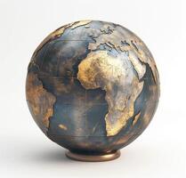 Elegant globe showcasing a detailed map of Africa, designed in metallic tones with a modern aesthetic. photo
