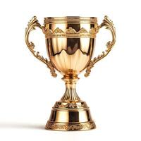 Elegant golden trophy with intricate designs, symbolizing achievement and success. photo