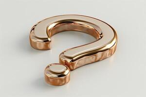 A shiny metallic question mark symbol, reflecting light, set against a soft white background. photo