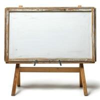 Empty wooden whiteboard on a freestanding easel, ready for creativity and ideas. photo