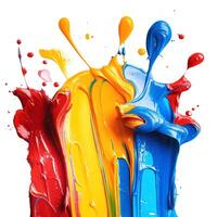 Vibrant splashes of red, yellow, and blue paint creating a dynamic, colorful abstract design. photo