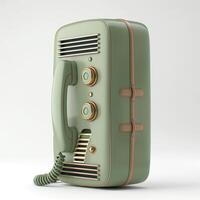Vintage-style green telephone with a retro design showcasing its intricate details. photo