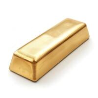 Shiny gold bar resting on a white surface, symbolizing wealth and investment. photo