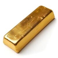 A shiny gold bar resting on a white surface, symbolizing wealth and prosperity. photo