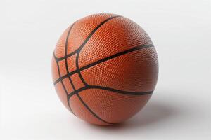 A vibrant orange basketball with detailed texture, resting on a light background. photo