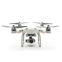 A sleek white drone with four propellers and a mounted camera, showcasing cutting-edge technology in aerial photography. photo