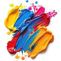 Vibrant multicolored paint swirls showcasing a palette of bright primary and secondary colors. photo
