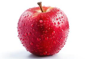 A vibrant red apple with droplets of water, symbolizing freshness and health. photo