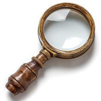 Vintage wooden magnifying glass with a polished lens, symbolizing exploration and curiosity. photo