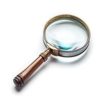 Antique magnifying glass with a wooden handle, perfect for examining small details and enhancing clarity. photo