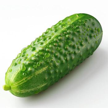 Fresh green cucumber with water droplets, showcasing its vibrant color and texture. photo