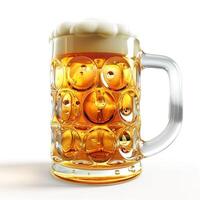 Close-up of a frothy beer mug filled with golden lager, showcasing bubbles and a creamy head. photo