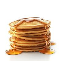 A delicious stack of golden pancakes drizzled with warm syrup, showcasing a tempting breakfast treat. photo