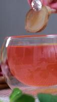 Ginger, honey, lemon and lime herbal tea preparation with high levels of Vitamin C, boosting the immune system. video