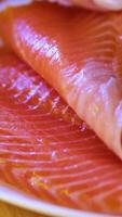 Raw Salmon Fillet on Grill Grate Flaming in Slow Motion Macro Dolly Shot of Barbecued Fish and Fire video