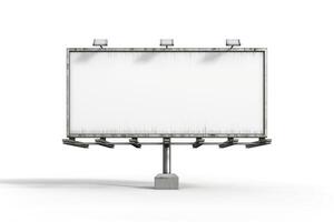 A large weathered billboard stands empty against a white background, ready for new advertisement. photo