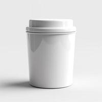 Minimalistic white coffee cup with a lid, perfect for branding and design concepts. photo