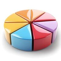 A colorful pie chart made of glossy, segmented pieces in vibrant shades, symbolizing data representation and analysis. photo