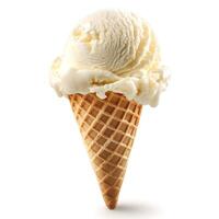 A delicious scoop of vanilla ice cream atop a crispy waffle cone, perfect for a warm day. photo