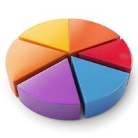 Vibrant 3D pie chart showcasing six segments in bold colors, symbolizing data and analytics. photo