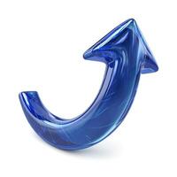 A sleek, blue glass arrow pointing upward, symbolizing progress and growth. photo