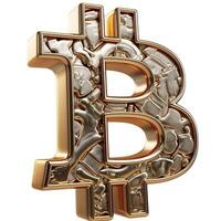 A shiny, 3D-rendered Bitcoin symbol with a metallic finish, symbolizing wealth and digital currency. photo