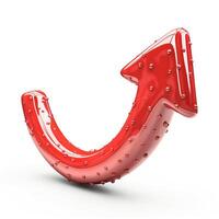 A dynamic red arrow symbolizing growth and progress, highlighted by a glossy texture and playful bubbles. photo