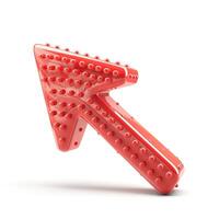 A vibrant red, glossy upward arrow with rounded bumps, symbolizing growth and progress. photo