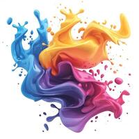 Vibrant splashes of blue, orange, and purple paint create a dynamic, fluid composition that evokes creativity and energy. photo
