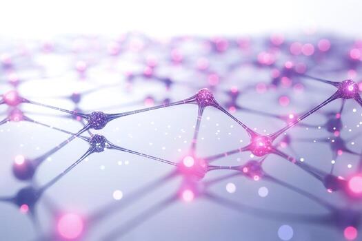 Abstract image of interconnected molecules in vibrant pink and purple tones, creating a futuristic and scientific atmosphere. photo