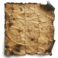 An aged, crumpled piece of burnt parchment exuding a vintage charm. photo