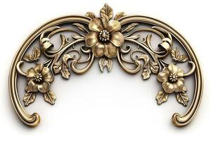 Elegant floral ornament in gold with intricate detailing, perfect for decorative purposes. photo
