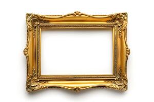 An ornate golden picture frame with intricate designs, perfect for displaying art or cherished memories. photo