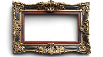 An ornate vintage picture frame with intricate gold and wooden details, perfect for showcasing cherished memories. photo