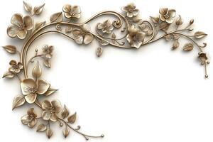 Elegant golden floral design with intricate details, perfect for invitations or decorative borders. photo