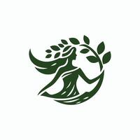 a woman holding a branch with leaves on it vector