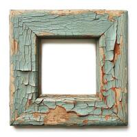Vintage wooden picture frame with chipped blue paint, showcasing a rustic charm. photo