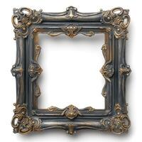 An ornate vintage frame with intricate carvings in dark and gold tones, exuding elegance and charm. photo