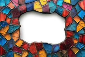 Colorful mosaic frame with vibrant hues of red, blue, and yellow, perfect for showcasing cherished memories. photo