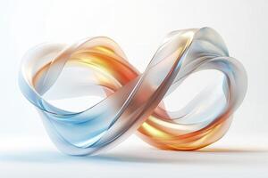 An elegant interplay of translucent ribbons in soft hues of blue, orange, and white, creating a dynamic infinite loop. photo